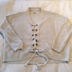 Cream Lace Up Sweater